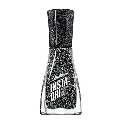 Sally Hansen Insta-Dri Nail Polish | Quick Dry, Long Lasting, Streak-Free Shine | Opaque, Glittery | 565 Powerslide | Black with White Glitter Nail