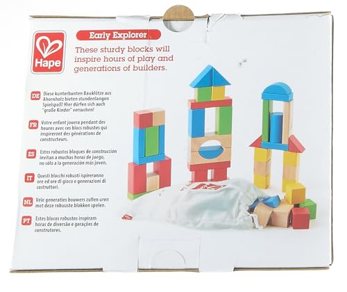 Hape Maple Wood Kids Building Blocks – 50pc Brightly Colored Stacking ...