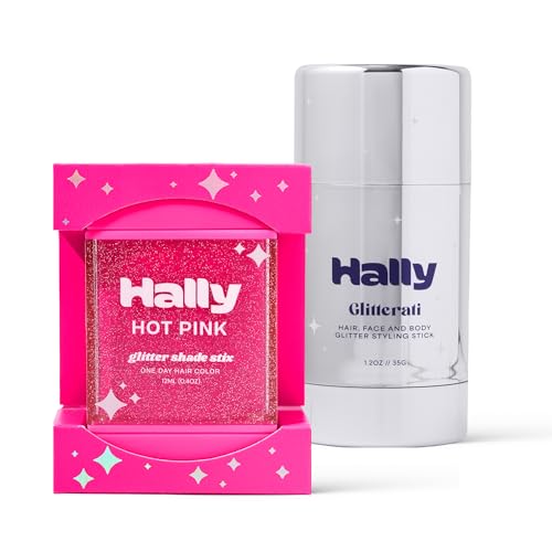 Hally Hair Glitterati & Glitter Shade Stix Combo - Temporary Glitter Hair Color & Accessories Styling Kit - Twist Up Stix + Washable Shimmer Styling