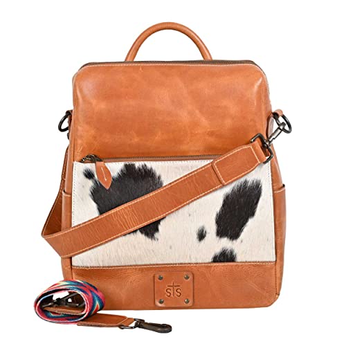 STS Ranchwear Women's Cowhide Basic Bliss Casual Durable Adjustable Leather Backpack with 2 Removable Shoulder Straps, Tan