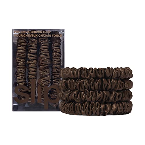 Slip Silk Hair Ties - Skinny Silk Dark Brown Scrunchies, No Damage, No Crease, Anti-Breakage |100% Mulberry Silk | All Hair Types | Made Beauty and Personal Care SLIP Default Title