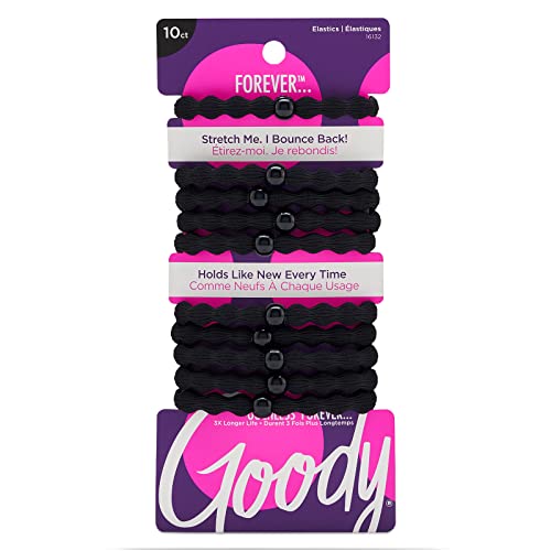 Goody Ouchless Forever Hair Elastics, 10 Ct, Black, Damage-Free Bands, 3X Stronger Elastic Ties, Retainable Shape, 16 Strand Inner Core, Styling Beauty and Personal Care GOODY Default Title