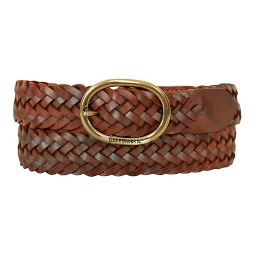 Eddie Bauer Women's Casual Leather Belts with Durable Metal Buckle, Center Bar Woven - Tan, Small