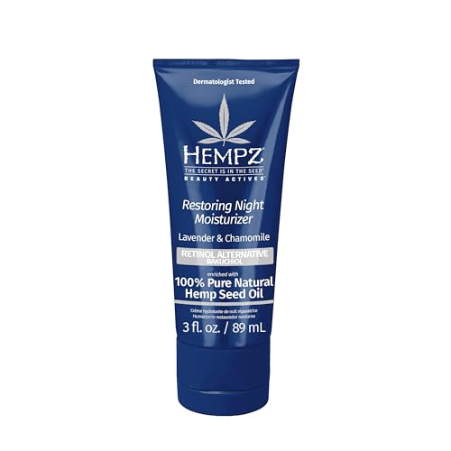 Hempz Lavender & Chamomile Restoring Night Moisturizer - Hydrating Night Cream Rich with Minerals, Vitamin C, & Hempseed Oil to Hydrate & Repair