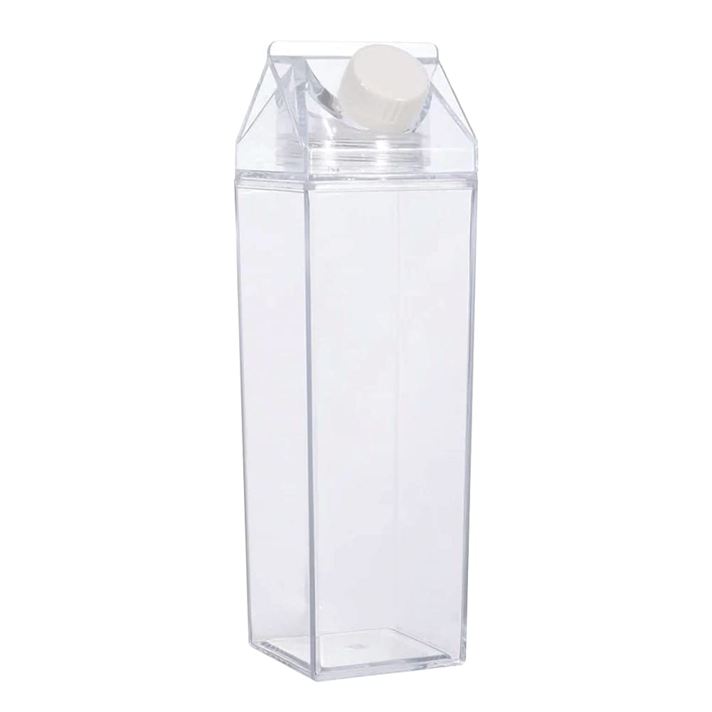Milk Carton Water Bottle 17oz (500mL) Plastic Clear Square Milk Bottles BPA Free Leakproof Milk Carton Cups Portable Reusable Milk Carton Shaped
