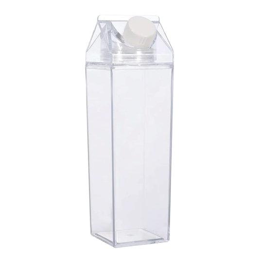 Milk Carton Water Bottle 17oz (500mL) Plastic Clear Square Milk Bottles BPA Free Leakproof Milk Carton Cups Portable Reusable Milk Carton Shaped