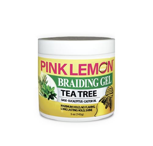 PINK LEMON Braiding Gel - Tea Tree - Maximum Hold, No Flaking, Long Lasting Hold, High Shine. For Micro, Inter, Dread, Faux, Loc, Twist, Braid, Edge