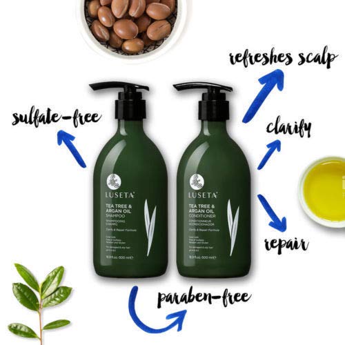 Luseta Tea Tree & Argan Oil Detangling Shampoo & Conditioner Set, 2 x 33.8 Oz