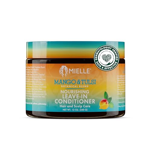 Mielle Organics Mango & Tulsi Nourishing Leave In Conditioner for Curly Hair - Moisturizing Leave In Conditioner with Breakage Protection & Scalp