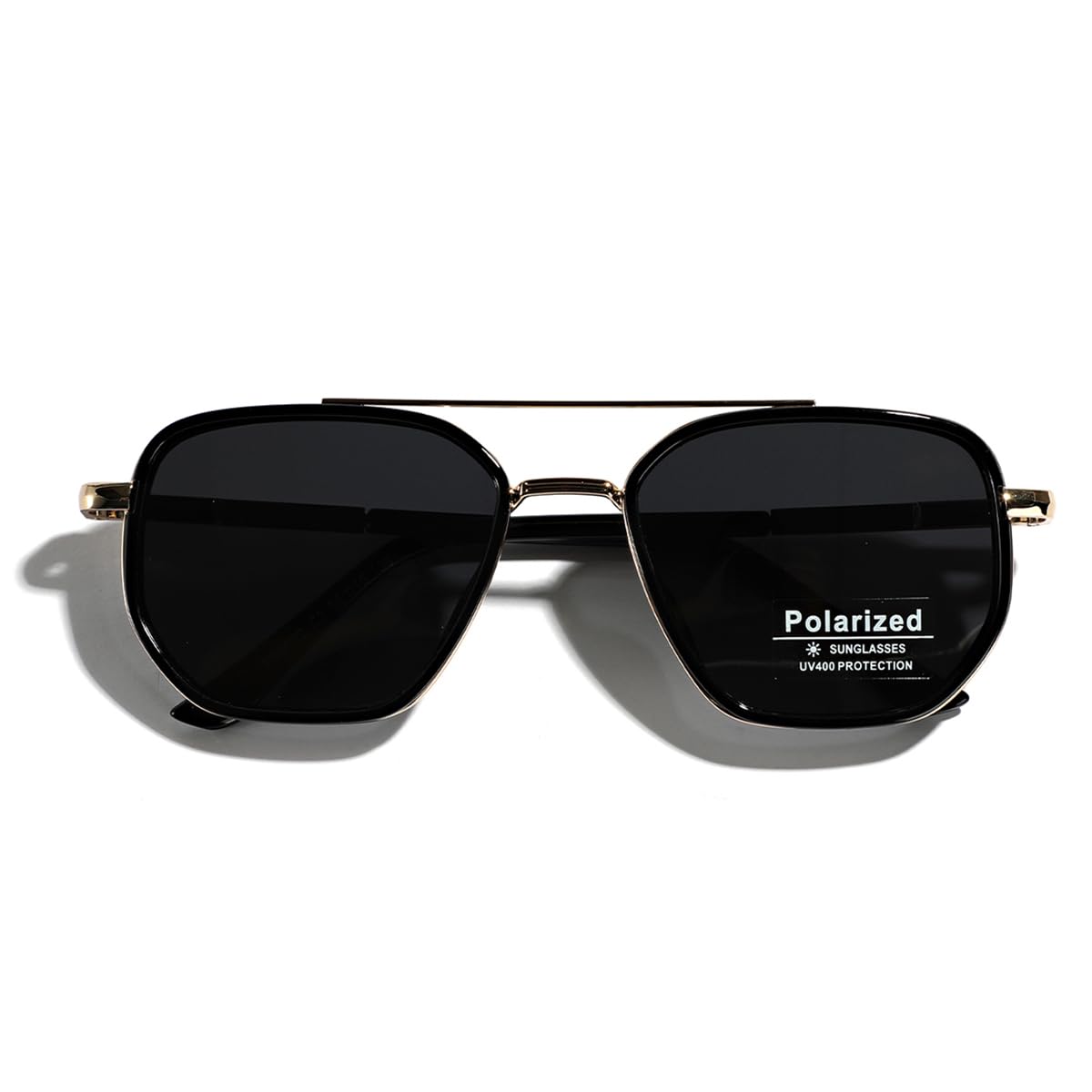 weiyuchen Polarized TR90 Sunglasses Vintage Square Flattop Sun Glasses Double Bridge Metal UV400 Eyewears (gold with black)