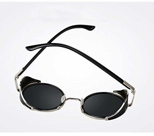 Round Steampunk Sunglasses for Men Women Silver Frame Black Circle Lenses Cyber Goggles Glasses Vintage Retro Design Blinder Fashion Accessories