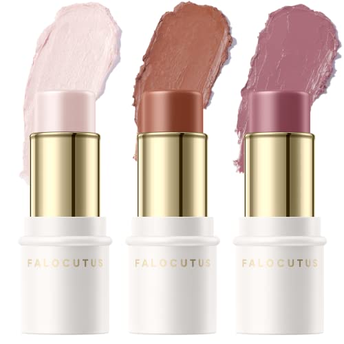 FALOCUTUS 3 Pcs UNIVERSAl Contour Stick Set,Cream Blush & Highlighter Bronzer Pen,Long Lasting & Smooth Natural Face Contouring