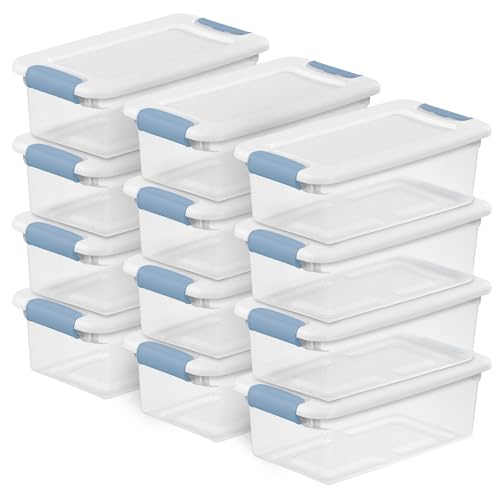 Sterilite 12-Pack Latching Box, Under Bed Storage Bins with Lids, Clear Plastic, 6 Quart - Heavy-Duty Organizing Containers for Closet, Bathroom…