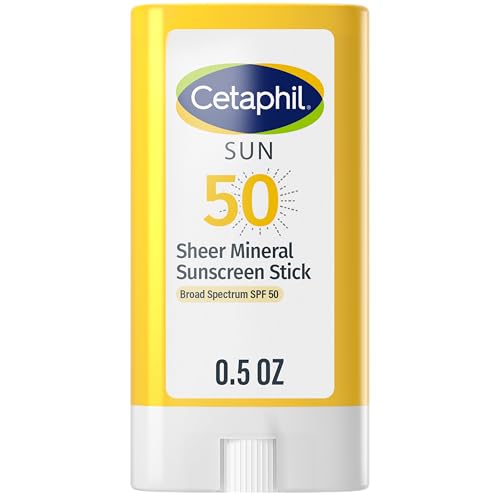 Cetaphil Sheer Mineral Sunscreen Stick for Face & Body, 0.5oz, 100% UVA/UVB Mineral Sunscreen: Zinc Oxide & Titanium Dioxide, Broad Spectrum SPF 50
