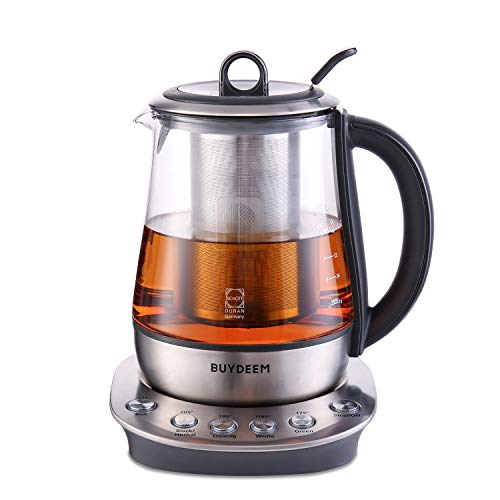 BUYDEEM K2423 Tea Maker, 316 Stainless Steel & Heat Resistant DURAN Glass Electric Kettle, 5 Temperature Settings, Removable Infuser, Auto Keep Warm…