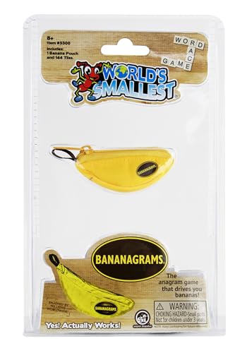 Worlds Smallest Bananagrams - Family Word Game - Includes: 1 Banana Pouch, 144 Tiles. Recommended for Ages 8 and up