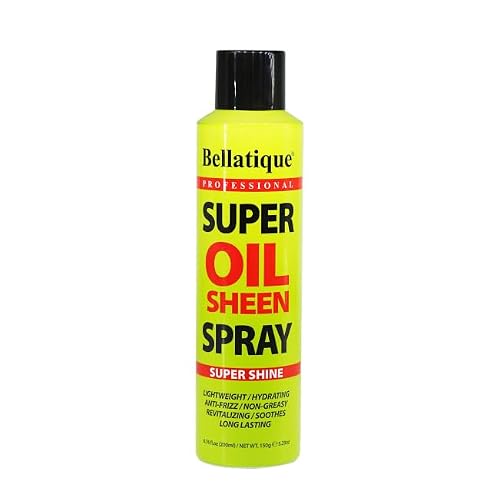BELLATIQUE Super Oil Sheen Spray (6.76 oz) - Super Shine. Lightweight, Hydrating, Anti-Frizz, Non-Greasy, Revitalizing, Soothes, Long Lasting, Deep