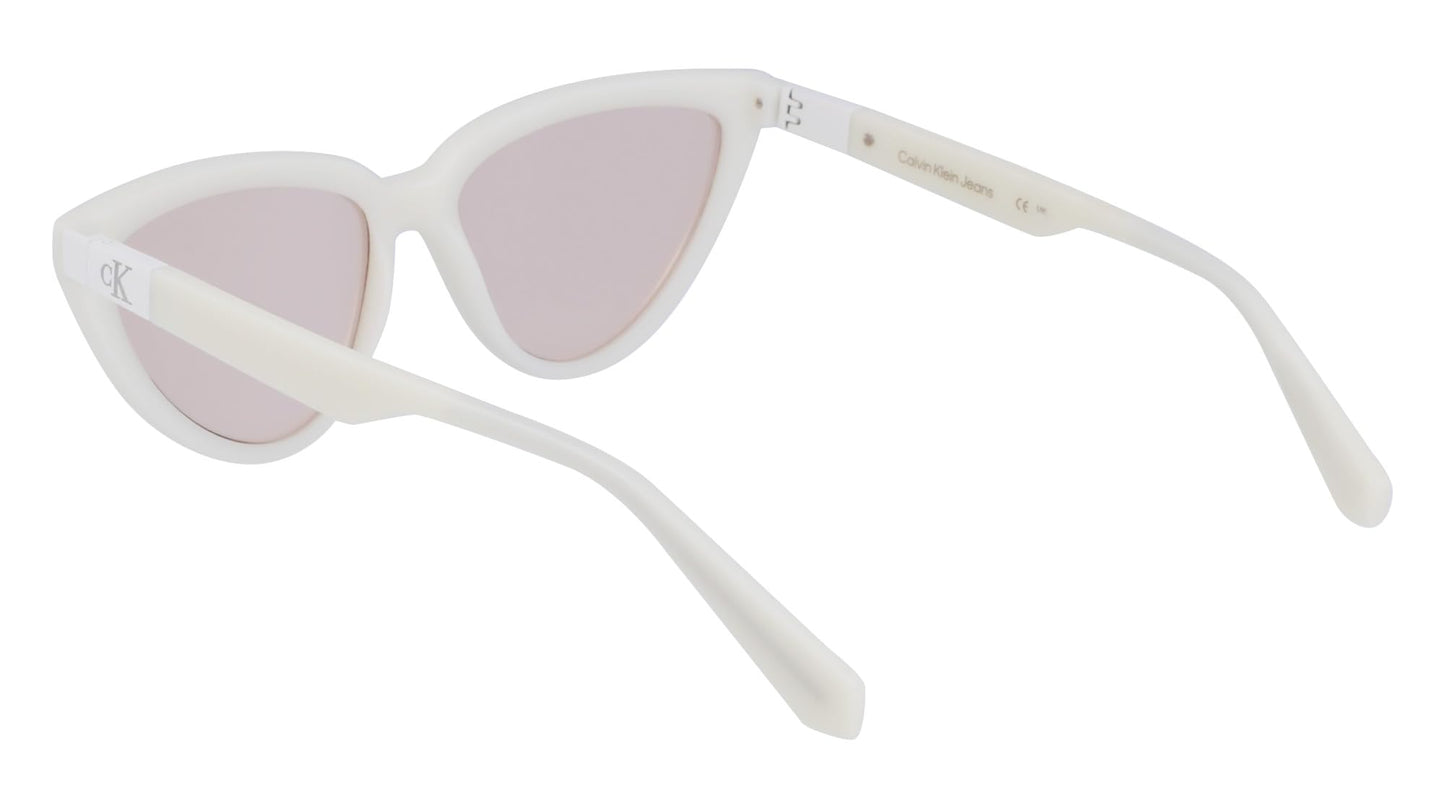 CALVIN KLEIN JEANS Women's CKJ23658S Cat Eye Sunglasses, White, One Size