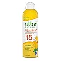 Alba Botanica Sunscreen Spray for Face and Body, Broad Spectrum SPF 15 Sunscreen, Hawaiian Coconut, Water Resistant and Biodegradable, 5 fl. oz.