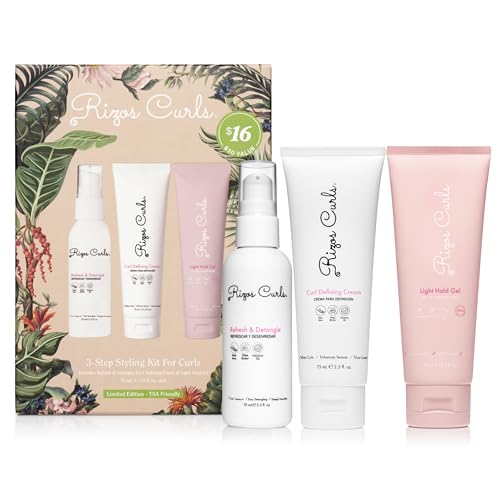 Rizos Curls 3-Step Styling Kit - Define, Style, Hold with Curl Defining Cream, Light Hold Gel & Refresh Spray - Enhances Shine, Moisture & Frizz