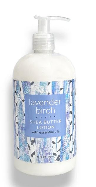 Greenwich Bay Trading Lavender Birch Lotion, 16 fl oz pump bottle. Hydrating body lotion with shea butter, cocoa butter & vitamin E. Soothing lavender