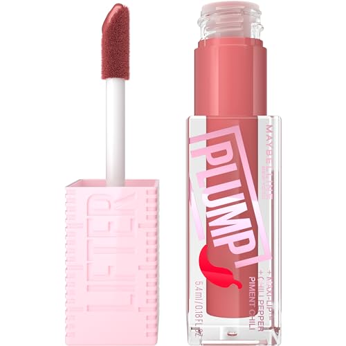 MAYBELLINE Lifter Gloss Lifter Plump, Plumping Lip Gloss with Chili Pepper and 5% Maxi-Lip, Peach Fever, Peachy Nude Cream, 1 Count