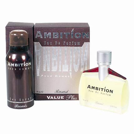 RASASI Ambition Ambition Men EDP & Deo Perfume 70ml + Deodorant 150ml | Bergamot, Floral Spices, Musk and Amber | Iris, Peony, Rose, Cassis, Freesia