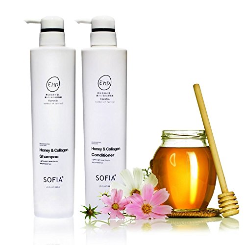ODE SOFIA Honey & Collagen Shampoo and conditioner, for normal to dry hair, women, men and teens, 23Fl OZ, 680ml (set of Shampoo and conditioner)