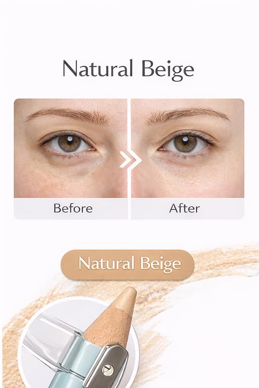 Concealer Pencil with Sharpener, Under Eye Concealer Makeup Pen, Cream Cover Up Pencil for Dark Circles, Acne Spots, Freckles and Blemishes, Long