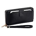 Women Wristlet Wallet with Cell Phone Holder Zip Around Handbag Black Large