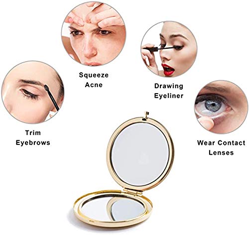 mpowtech 5 Pack Magnifying Compact Mirrors Bulk - Gold Small Mirror for Purse,Double Sided Travel Makeup Mirror with 1x and 2X Magnification,Cosmetic