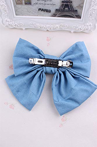 Blue Denim Hair Clip Pin Bow Girls Blue Jeans HairClip Girls Large Bows HairPin BW01 (Light Blue)