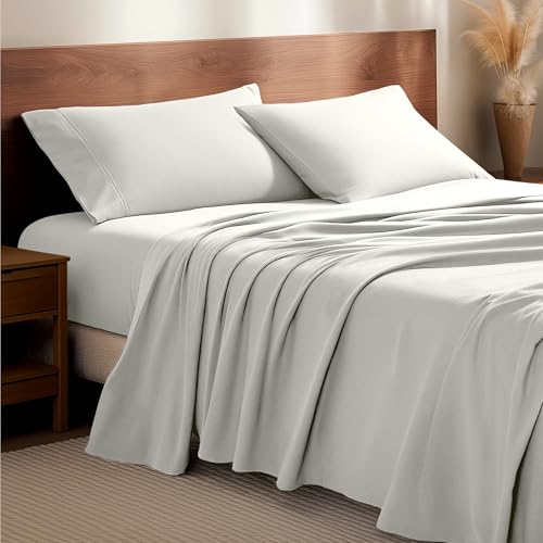 Bare Home Flannel Sheet Set 100% Cotton, Velvety Soft Heavyweight - Double Brushed Flannel - Deep Pocket (Twin XL, Cream)