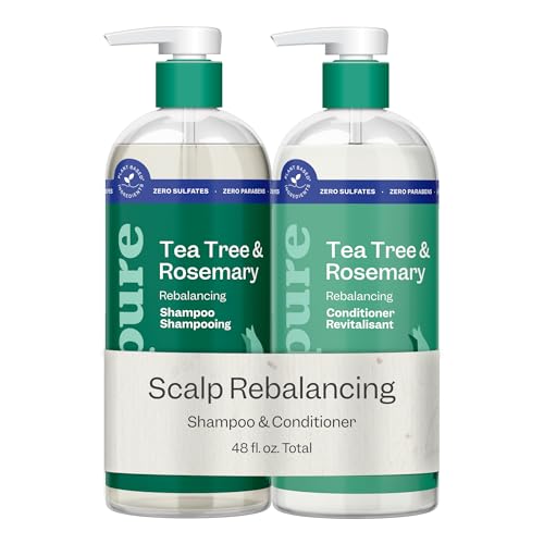Renpure Tea Tree & Rosemary Shampoo and Conditioner Set, Plant Based - Refreshes & Rebalances Hair and Scalp - For Oily/Normal Hair - Tea Tree Leaf