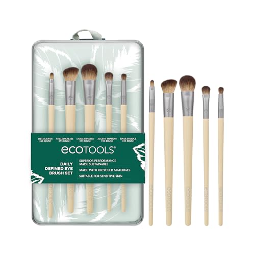 EcoTools Daily Defined Eye Brush Kit, Makeup Brushes For Liquid, Powder, & Cream Eyeshadow & Eyeliner Application, Eco-Friendly Eye Brushes, Synthetic