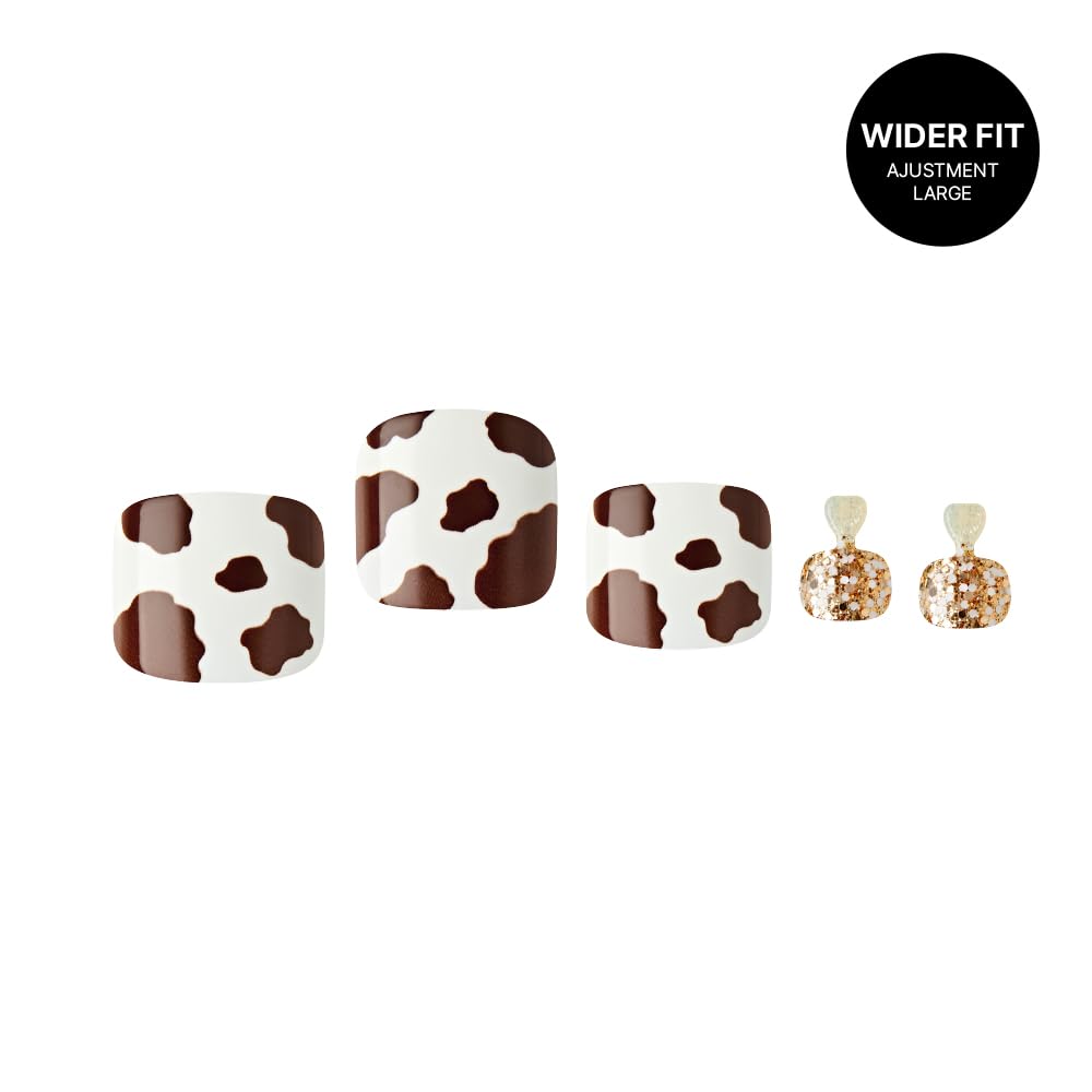GoldFinger Trendy Press On Fake Toenail Wider Fit, Cow Animal Print & Glittering Metallic Gold Color, Ready to Wear Gel & Manicure Stick, Mini Glue Beauty & Personal Care Goldfinger