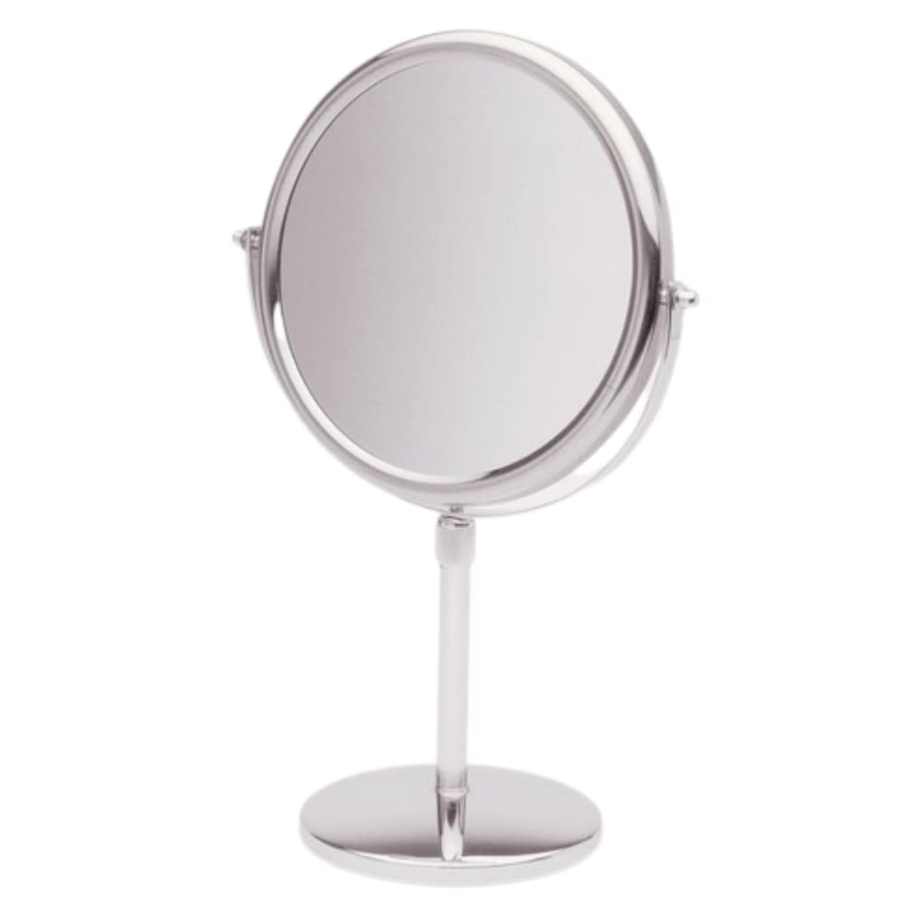 JERDON Two-Sided Tabletop Makeup Vanity Mirror - 5X-1X Magnification & Swivel Design - 9-Inch Diameter Mirror with Adjustable Height - Polished Chrome