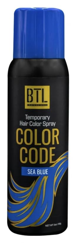 BTL Professional BTL Color Code Temporary Hair Color Spray-On! Vibrant & Easy to Wash | Fast Drying (3oz/80g) (Sea Blue, 3oz/80g)