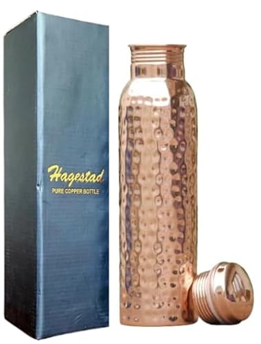 Hammered Copper Bottle 34oz, Leakproof Ayurvedic Copper Vessel for Yoga, Gym, Sports, Travel & Daily Use