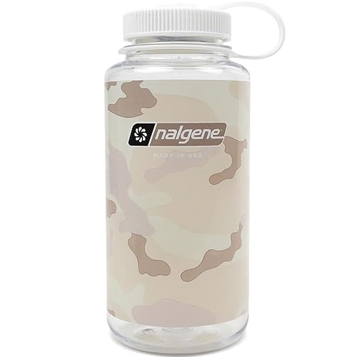 Nalgene Sustain Tritan BPA-Free Water Bottle Made with Material Derived from 50% Plastic Waste, 32 OZ, Wide Mouth, Camo Clear