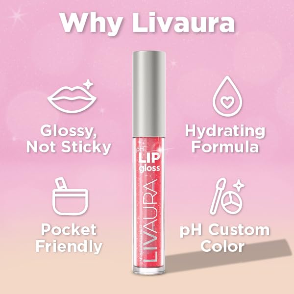 LIVAURA Shimmer Lip Gloss pH Activated, Glitter Lip Gloss for Women, Glossy, Shiny, Sparkly LipGloss, High-Shine Glittery Lipstick, Glimmer Sparkle