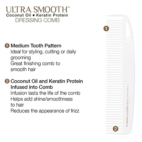 Cricket Ultra Smooth Coconut Dressing Comb - Infused with Coconut Oil & Keratin for Frizz-Free Shine, Ideal for Styling, Smoothing, and Cutting