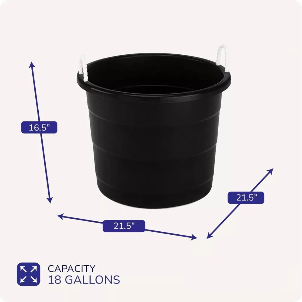 HOANK Storage Tub w/Rope Handles, 19 Gal, Black