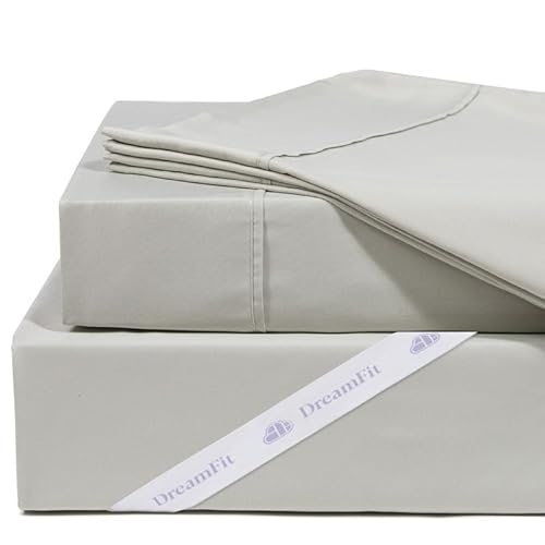 DreamFit DreamComfort 100% Natural Long Staple Cotton Sheet Set for Adjustable Bed with Elastic Corner Bands with Extra Deep Pocket up to 20 in