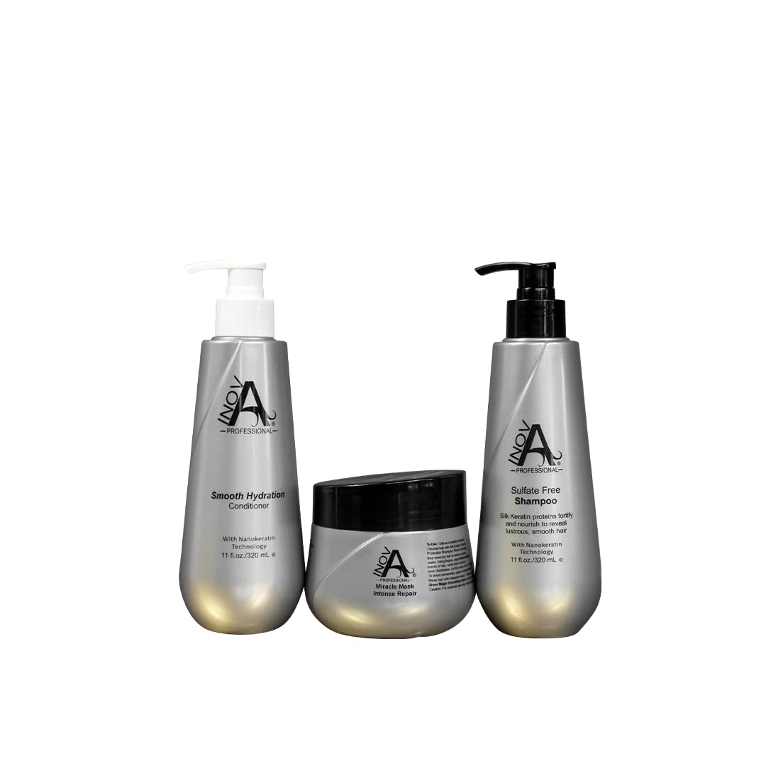 Inova Professional Madison Collection Smooth Protection Shampoo 11 oz. Smooth Hydration Conditioner 11 oz. Miracle Mask Intense Repair (Strong) 10.2