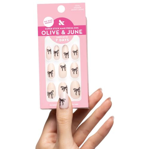 Olive & June Classic Super Stick Mani Press On Nails | No Glue Needed | 32 Tab Nails 16 Sizes | Non-Toxic Tabs Easy On-Off Non-Damaging Realist Look | Beauty & Personal Care Olive & June