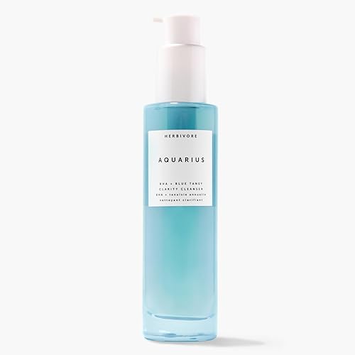 HERBIVORE Aquarius BHA + Blue Tansy Clarity Cleanser | Deep Cleansing Face Wash with Gentle Exfoliation for Oily-Combination Skin, Vegan, 100 mL / 3.3
