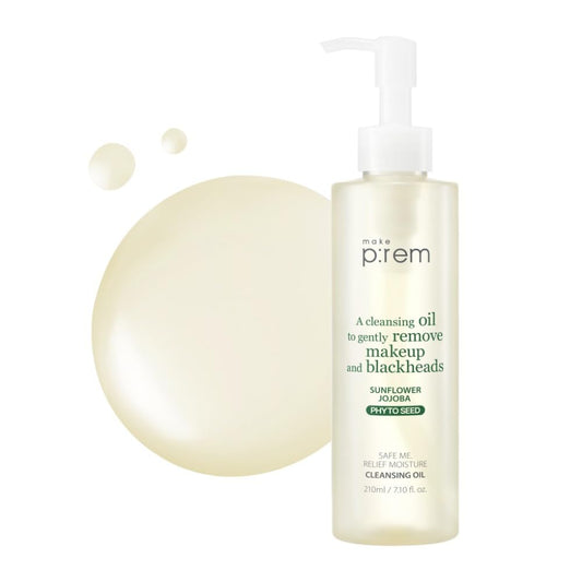 MAKE P:REM Safe Me. Relief Moisture Cleansing Oil, Deep Pore Cleansing Makeup Remover for Oily Skin, All Skin Types, Gentle Blackhead Remover, Korean