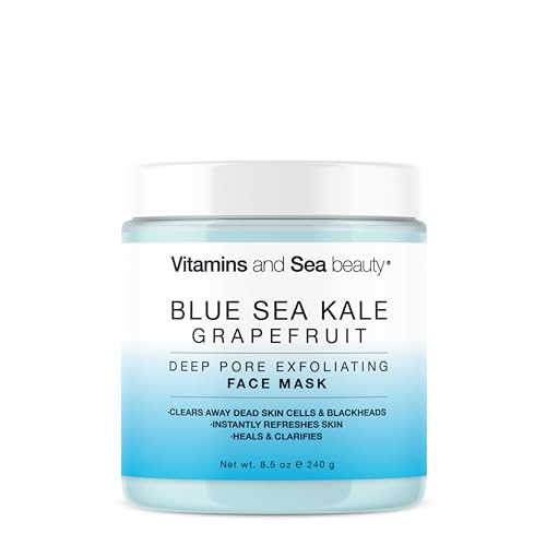Deep Pore Exfoliating Face Mask with Blue Sea Kale Grapefruit - for Blackheads, Dead Skin Removal, Clarifying & Hydrating - Vegan & Clean Skincare