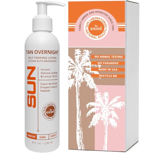Tan Overnight Sunless Tanning Lotion 8 oz - Self Tanner, Self Tanning Lotion, Face Tanner - Natural, Long Lasting, Instant Dark Bronzer, Gradual Tan